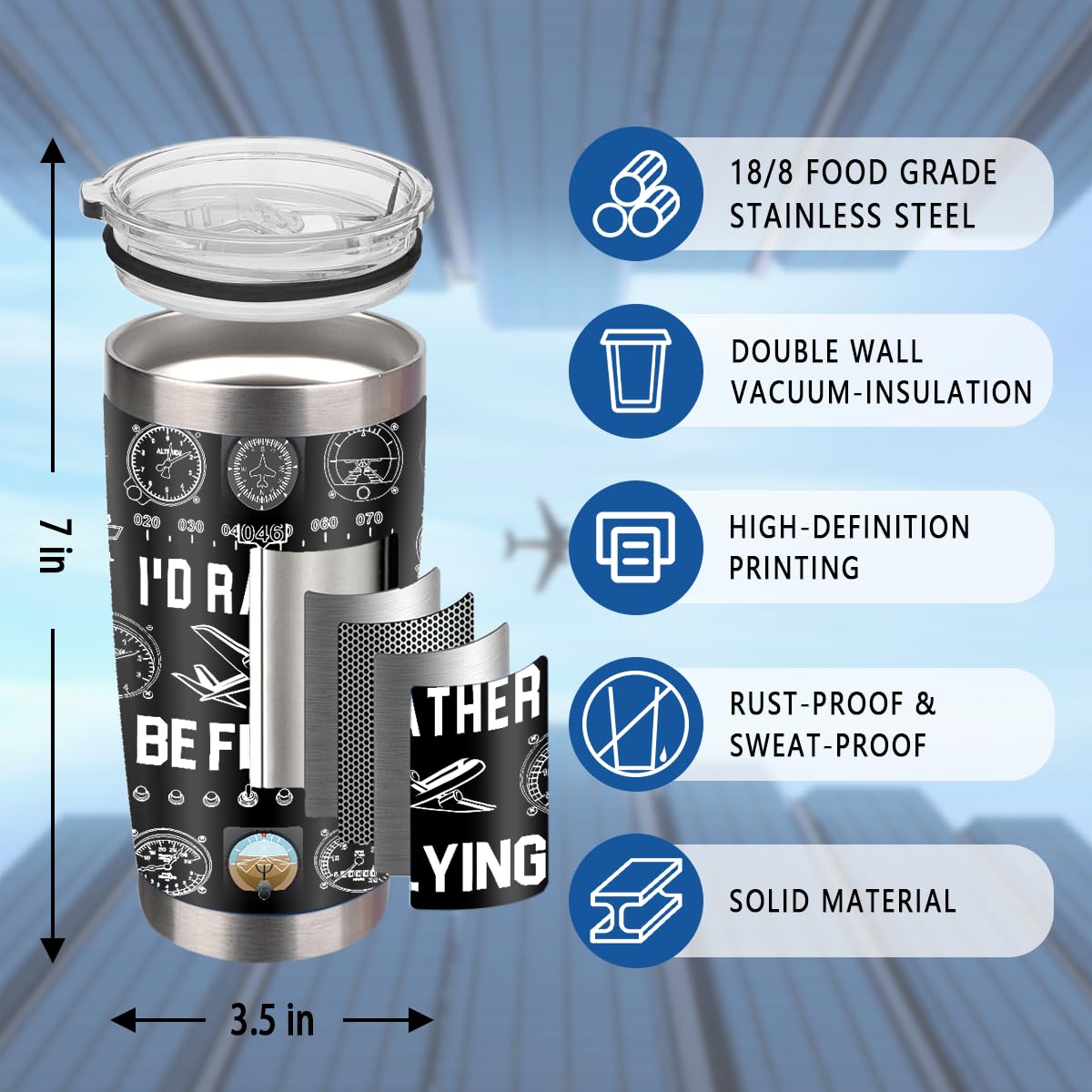 MoYueno Pilot Tumbler con tapa a prueba de derrames, ideal para viajar.
