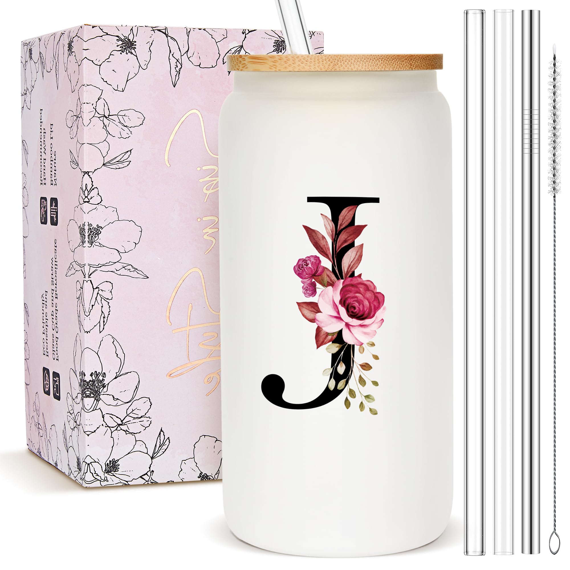 Vaso Mozaba con iniciales florales, regalo elegante para mujer.
