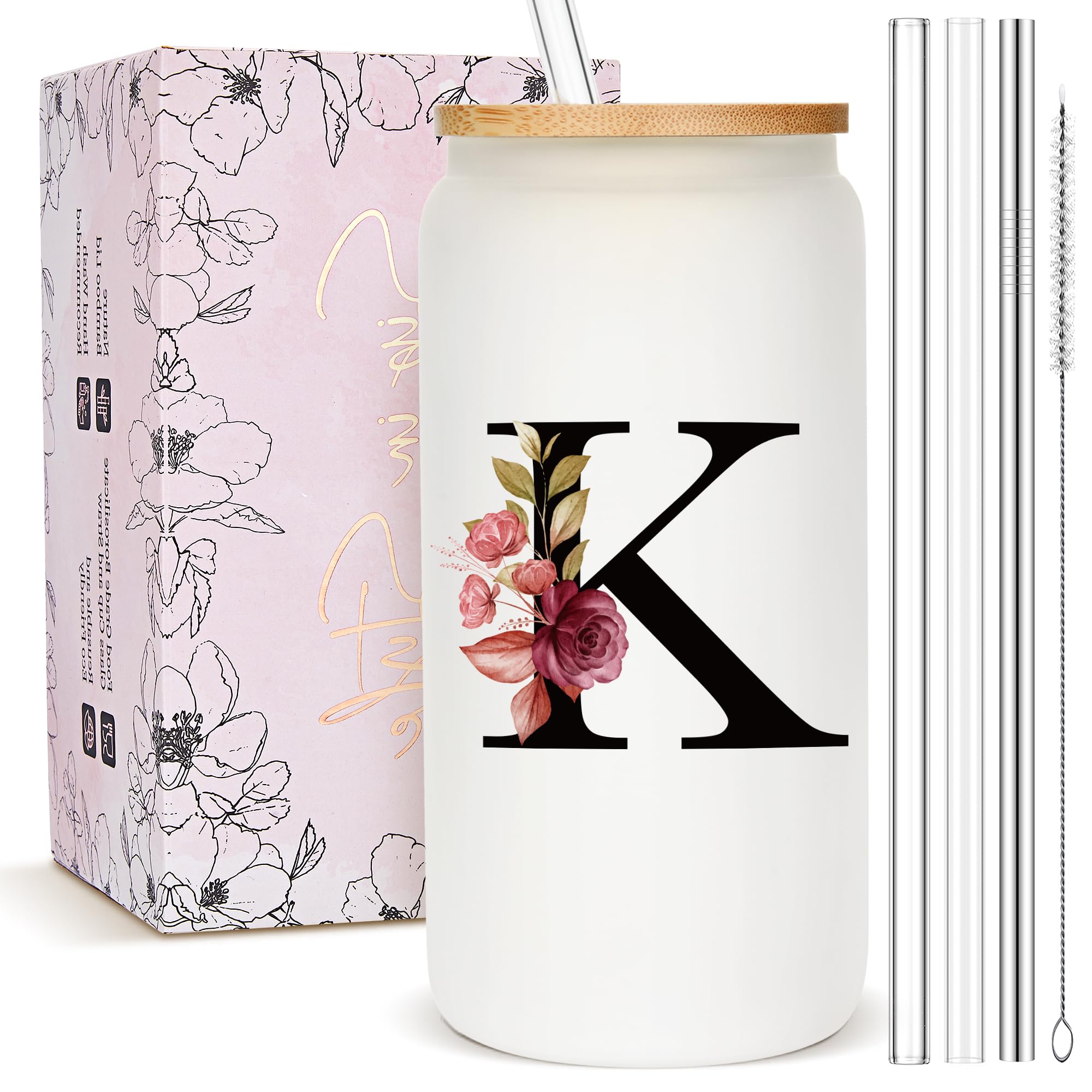 Mozaba vaso cristal monograma floral, regalo elegante.