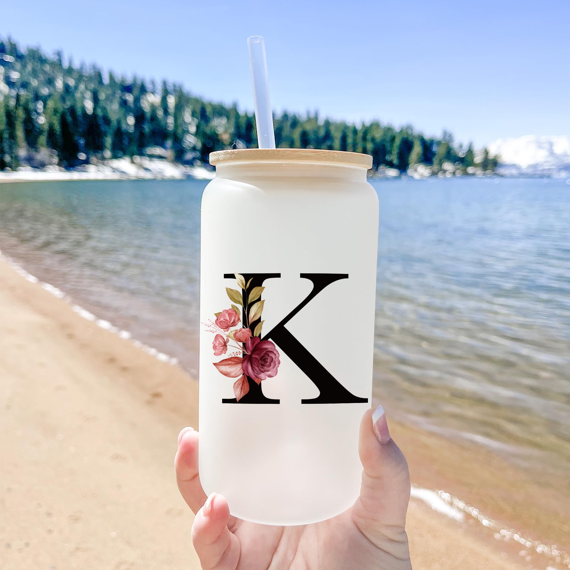 Vaso Mozaba monograma con letras y paja, regalo elegante.