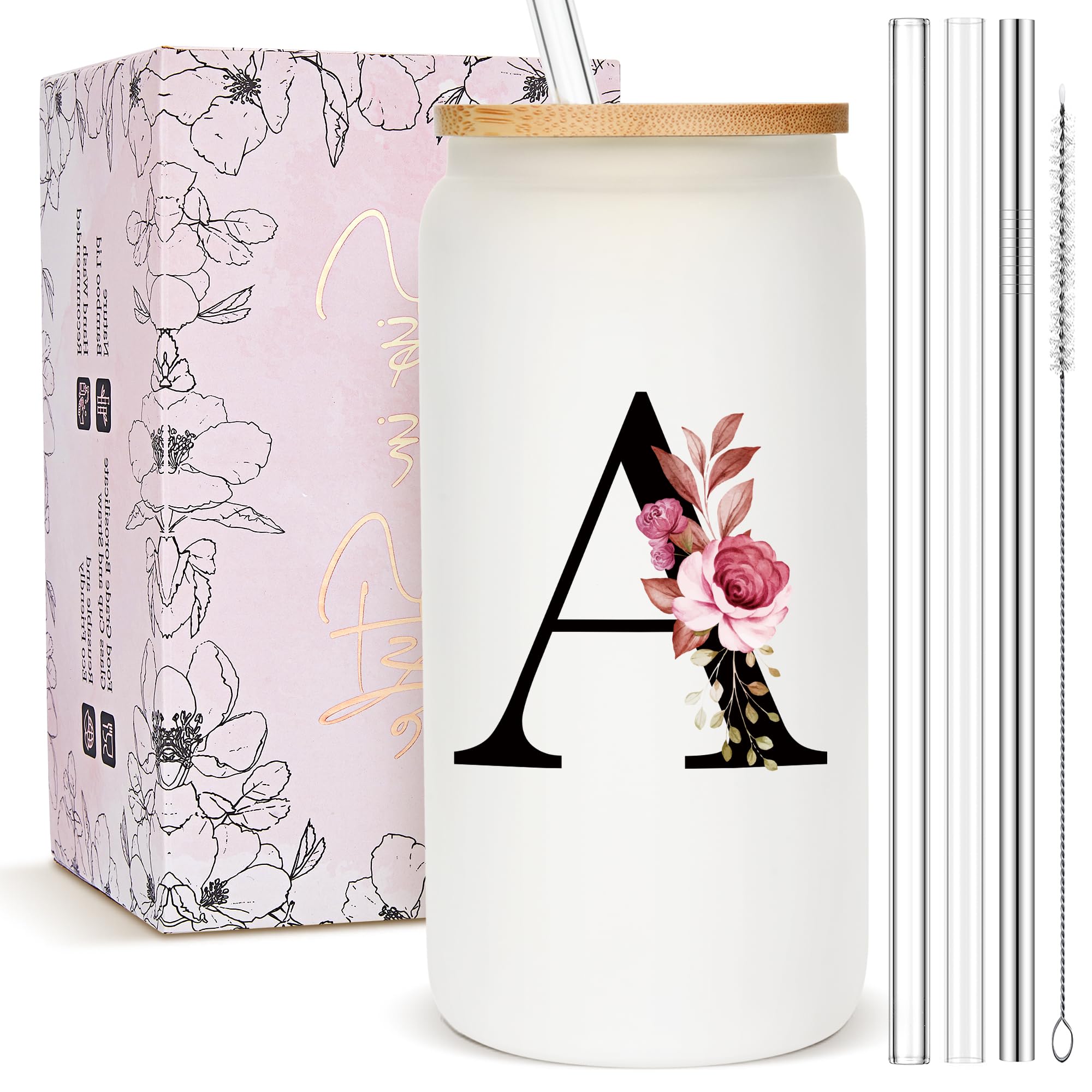 Mozaba vaso de vidrio borosilicato con monograma floral, ideal regalo para café