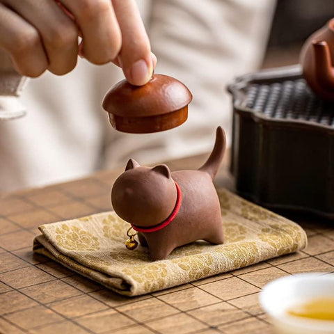 MOZEO Mascota de té gato púrpura, complemento perfecto para juego de té kung-fu.