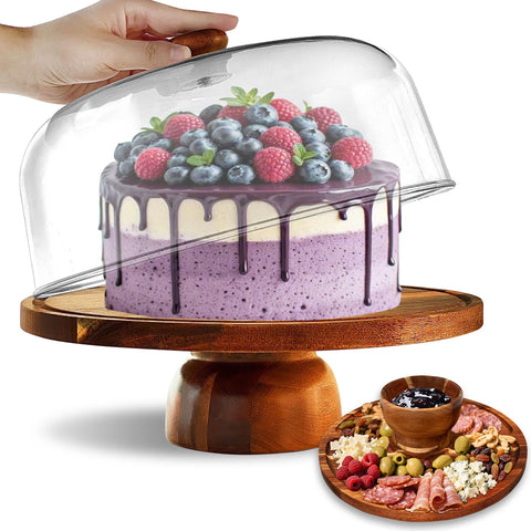 Mozphae soporte tarta madera con tapa acrílica para presentaciones elegantes