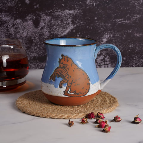 MPotTo taza cerámica azul glaseado interior brillante, perfecta para café y té.
