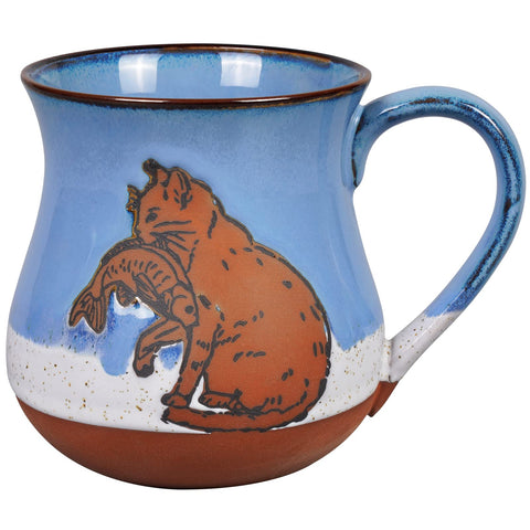 MPotTo taza cerámica azul con gato, ideal para café matutino y bebidas calientes.