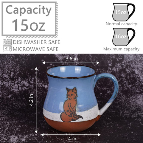 MPotTo taza zorro detalle tallado, cerámica azul, perfecta para té o café.