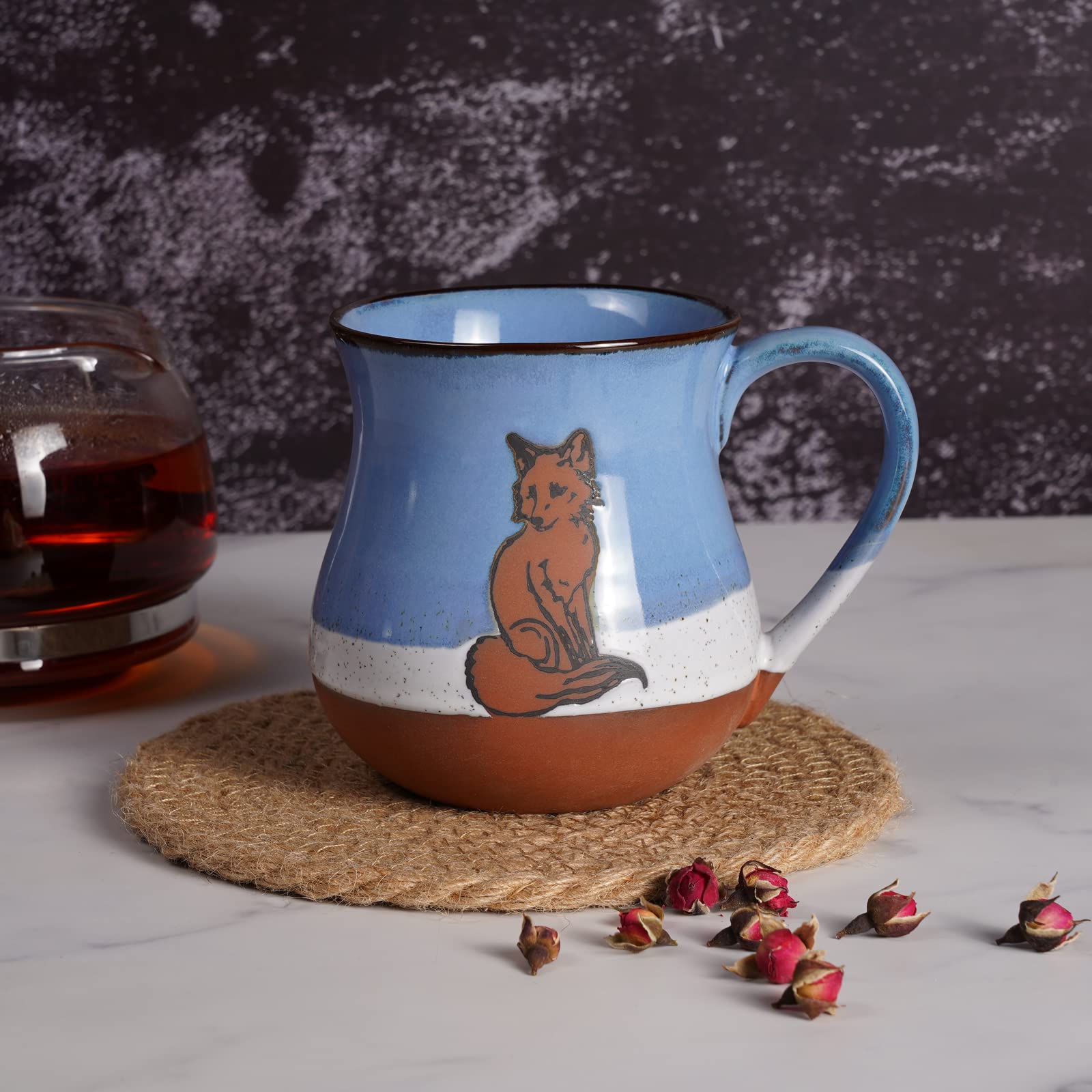 MPotTo taza zorro glaseado azul, apta para microondas y lavavajillas.