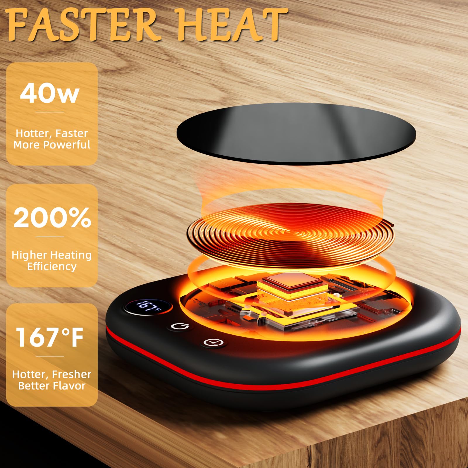 MQUPIN calentador de tazas con luz roja para calor alto