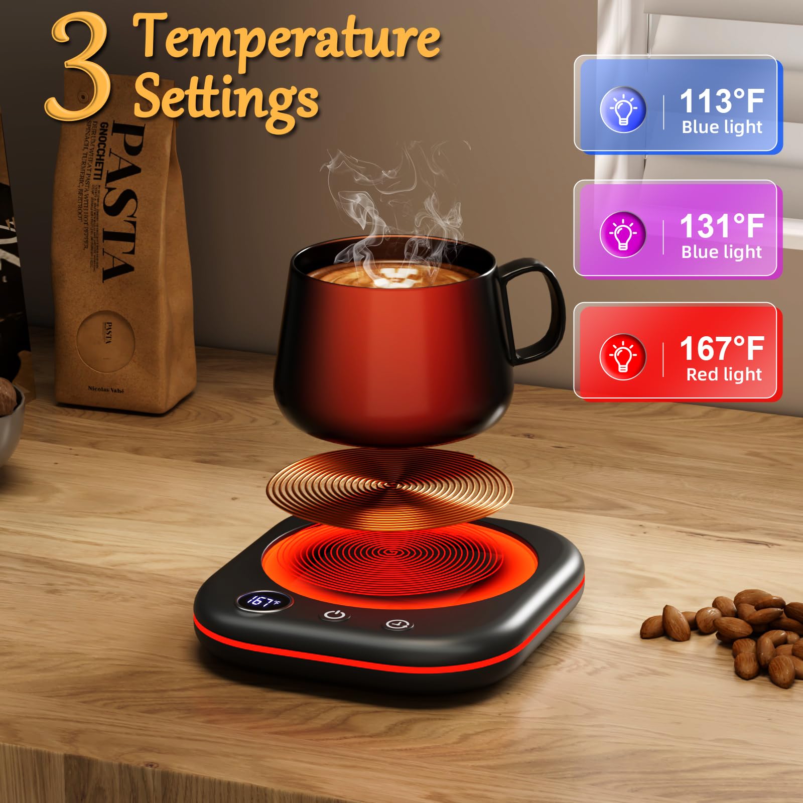 MQUPIN calentador de tazas con luz violeta para temperatura intermedia