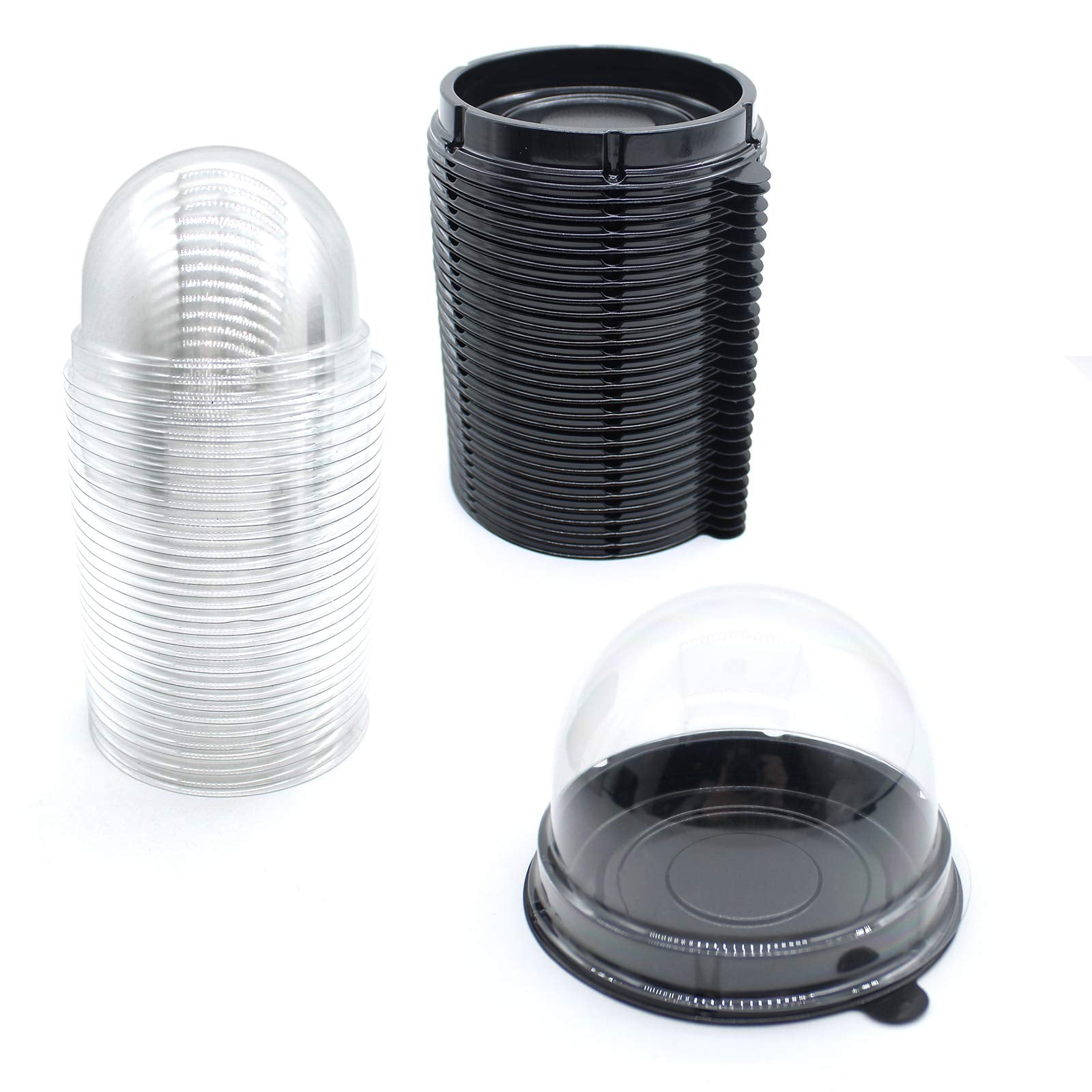 MR.FOAM contenedor mini cupcake con base negra y tapa transparente, ideal para porciones individuales.