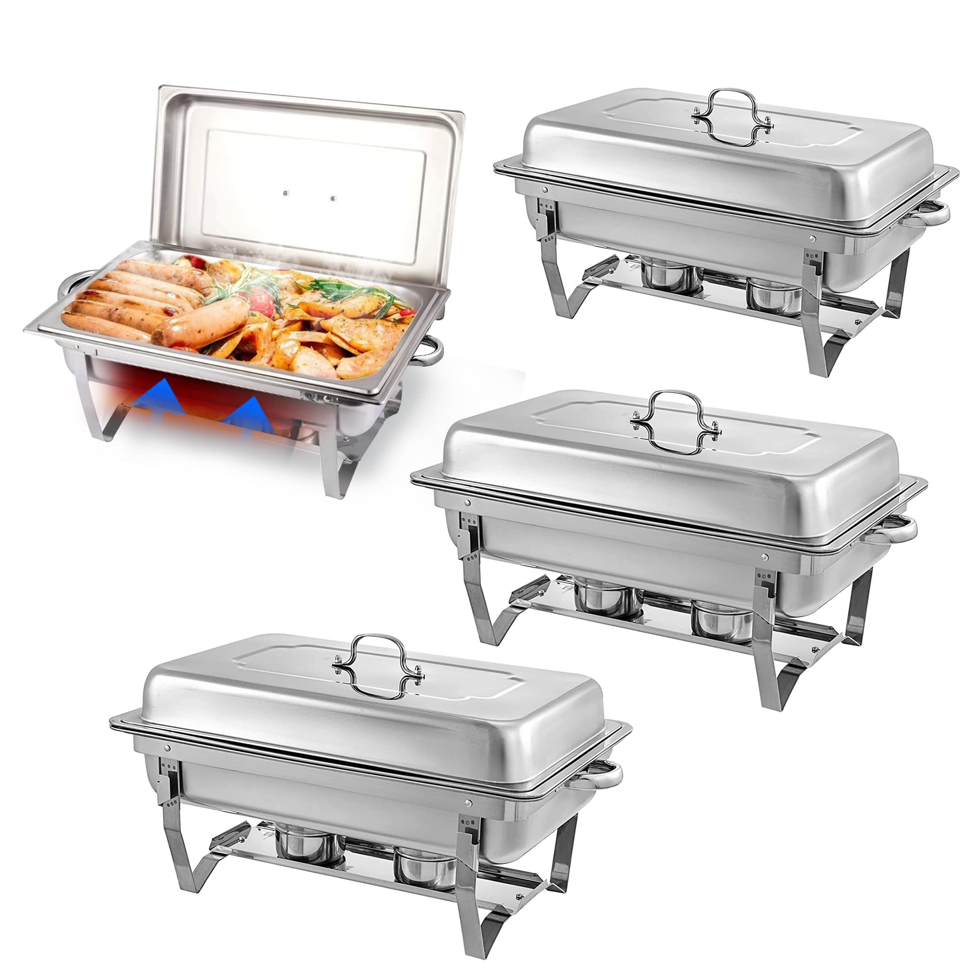 MRIISEL juego de chaferes de 4 unidades 9 qt, acero inoxidable, para buffets.