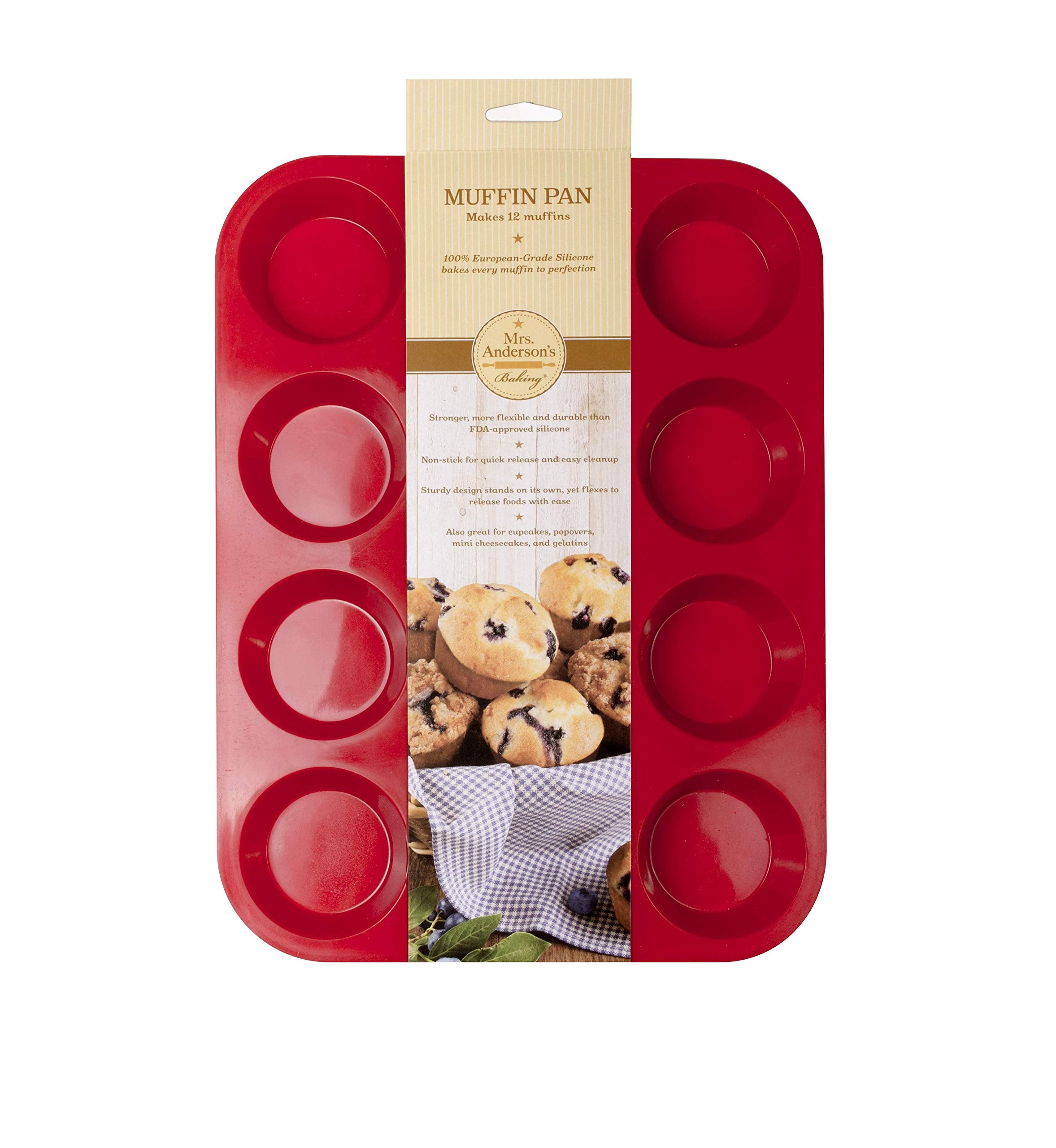 Silicona europea durable de Mrs. Anderson's Baking, mantiene forma tras múltiples horneados.