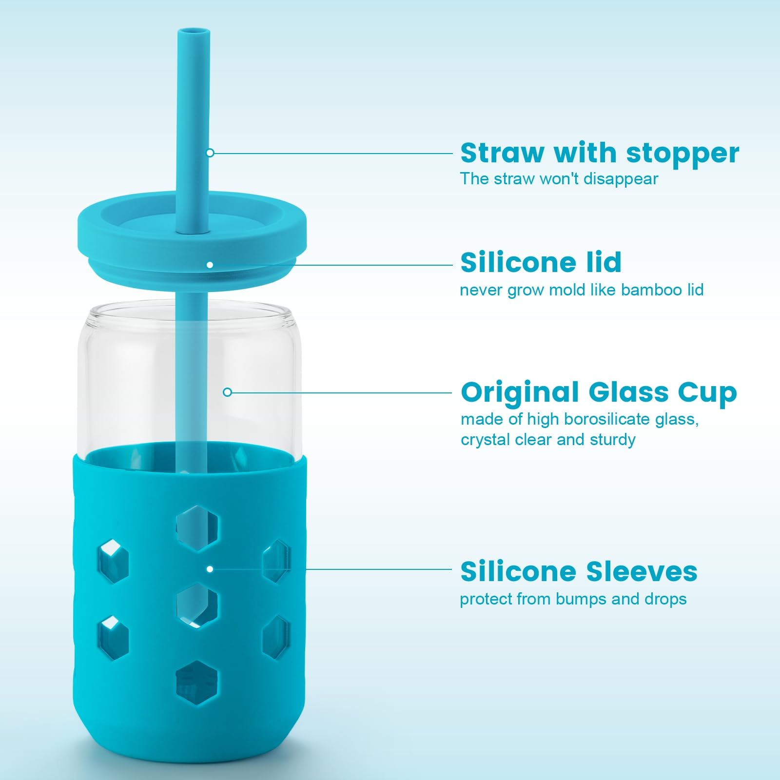 Mrsdry vaso de cristal con tapa de silicona para conservar bebidas frescas