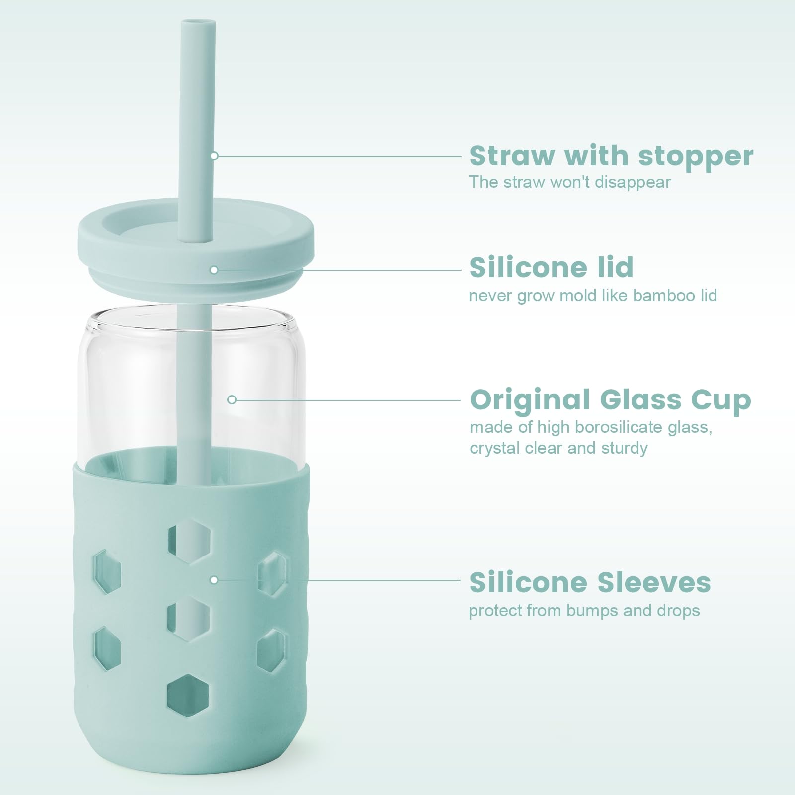 Vaso de cristal con funda silicona Mrsdry, diseño ergonómico