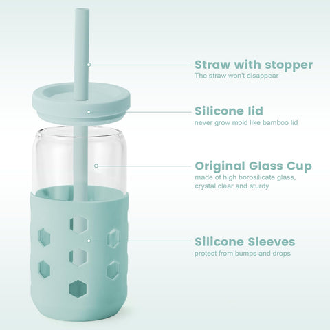 Vaso de cristal con funda silicona Mrsdry, diseño ergonómico