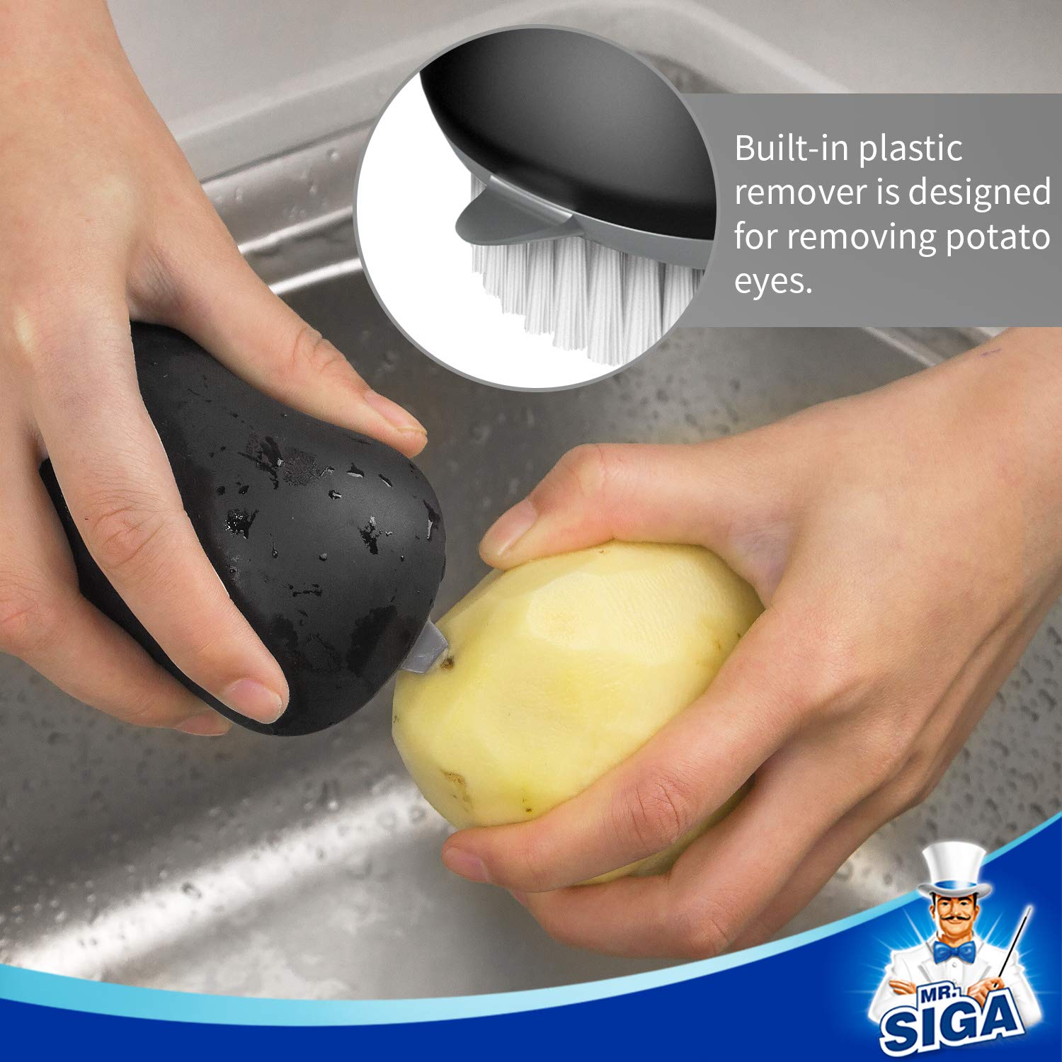 MR.SIGA, dientes grises inclinados para limpieza suave de vegetales delicados