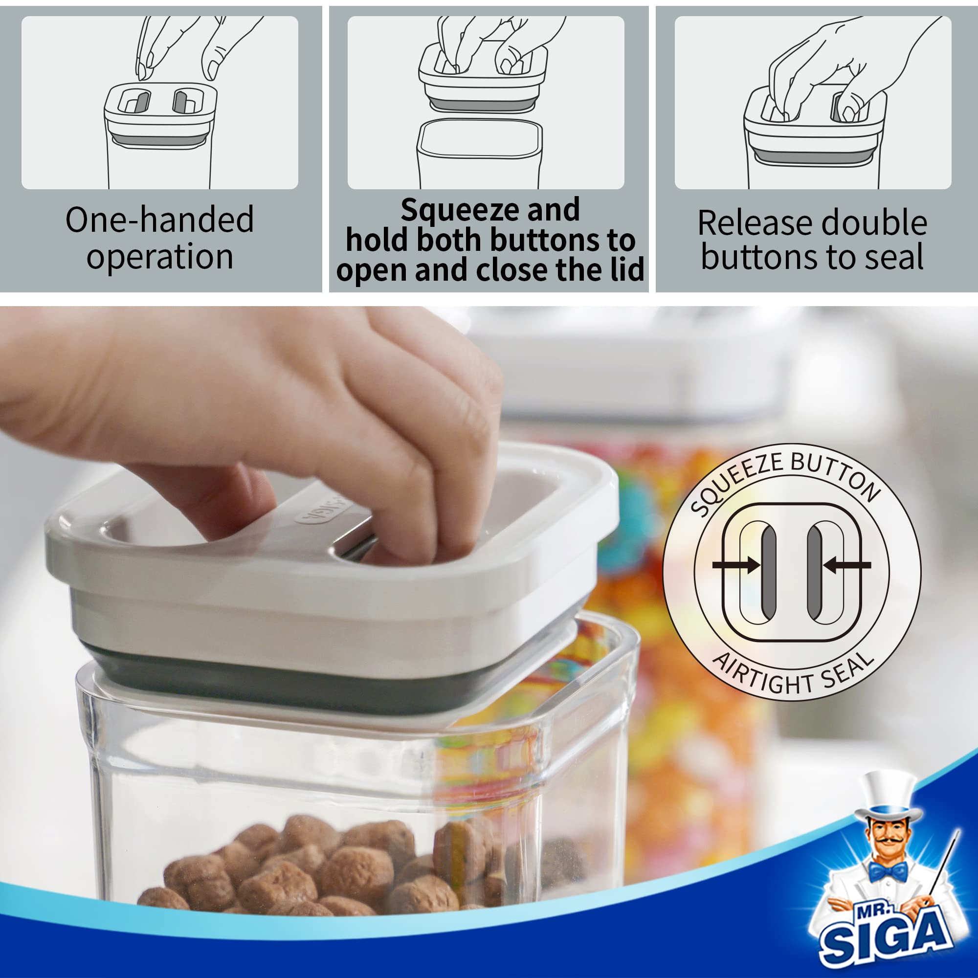 MR.SIGA junta de silicona garantiza sello hermético contra humedad en alimentos.
