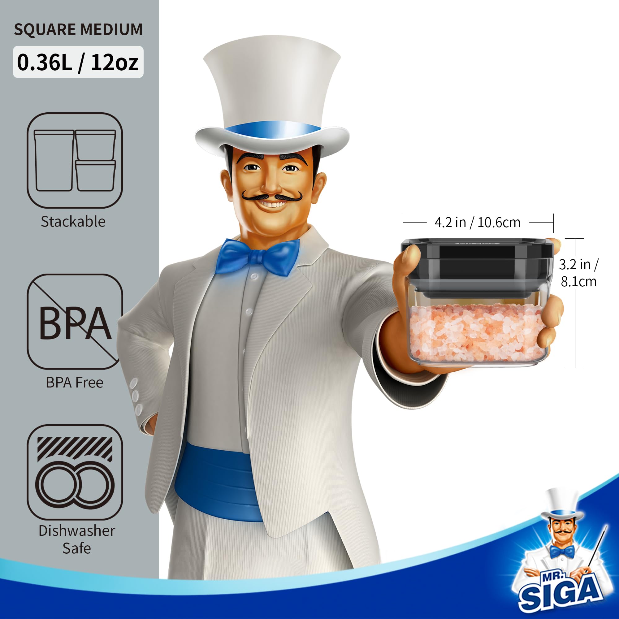 MR.SIGA materiales de grado alimenticio sin BPA para seguridad en la despensa.