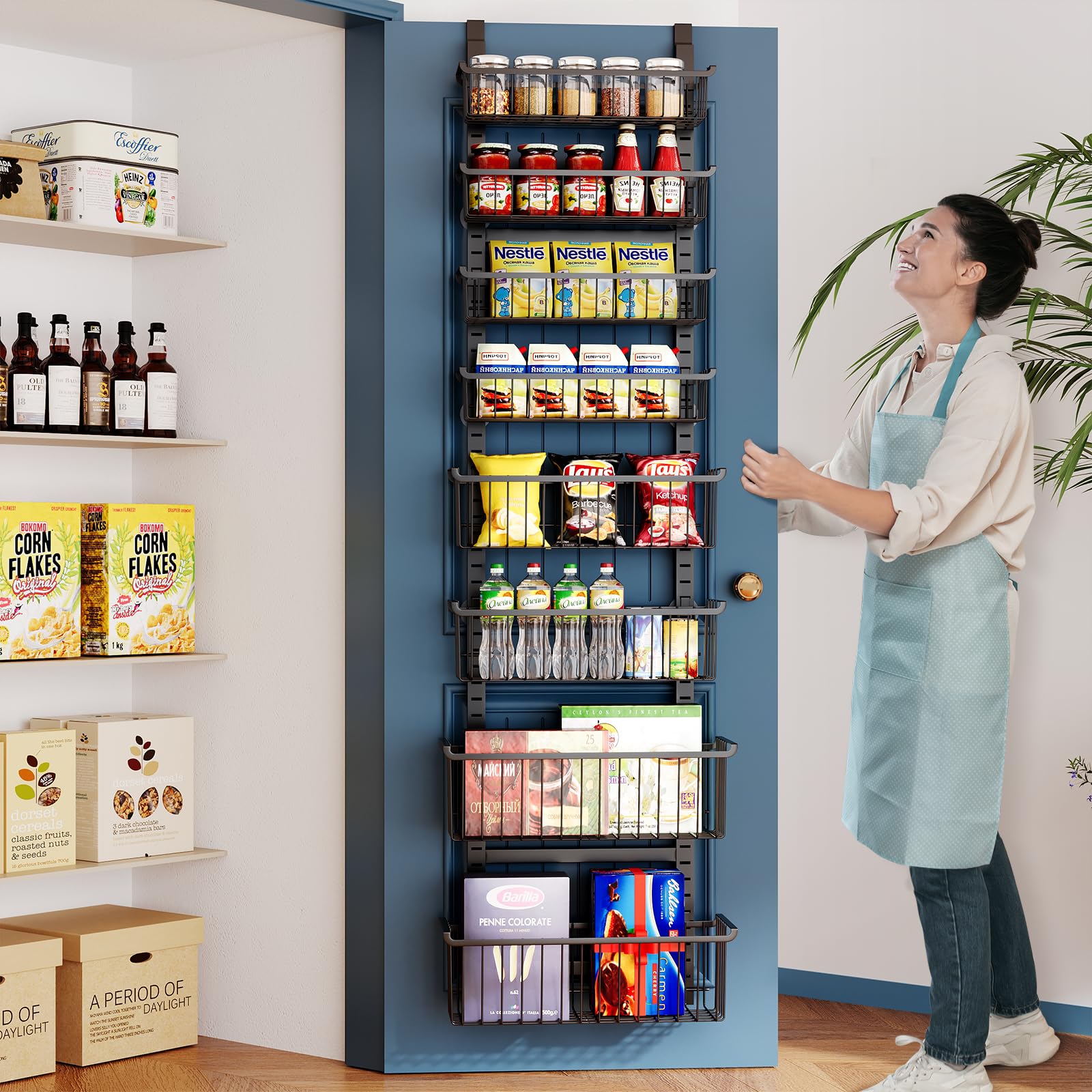 MSERCUOR Organizador despensa puerta permite organizar especias y snacks con facilidad.