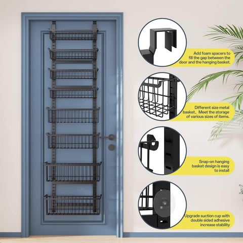 MSERCUOR Organizador despensa puerta con 8 cestas ajustables para maximizar espacio.