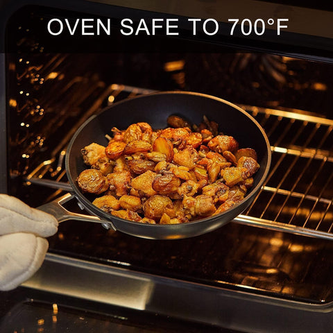 MsMk sartén apta para horno hasta 700°F, versatilidad en recetas.