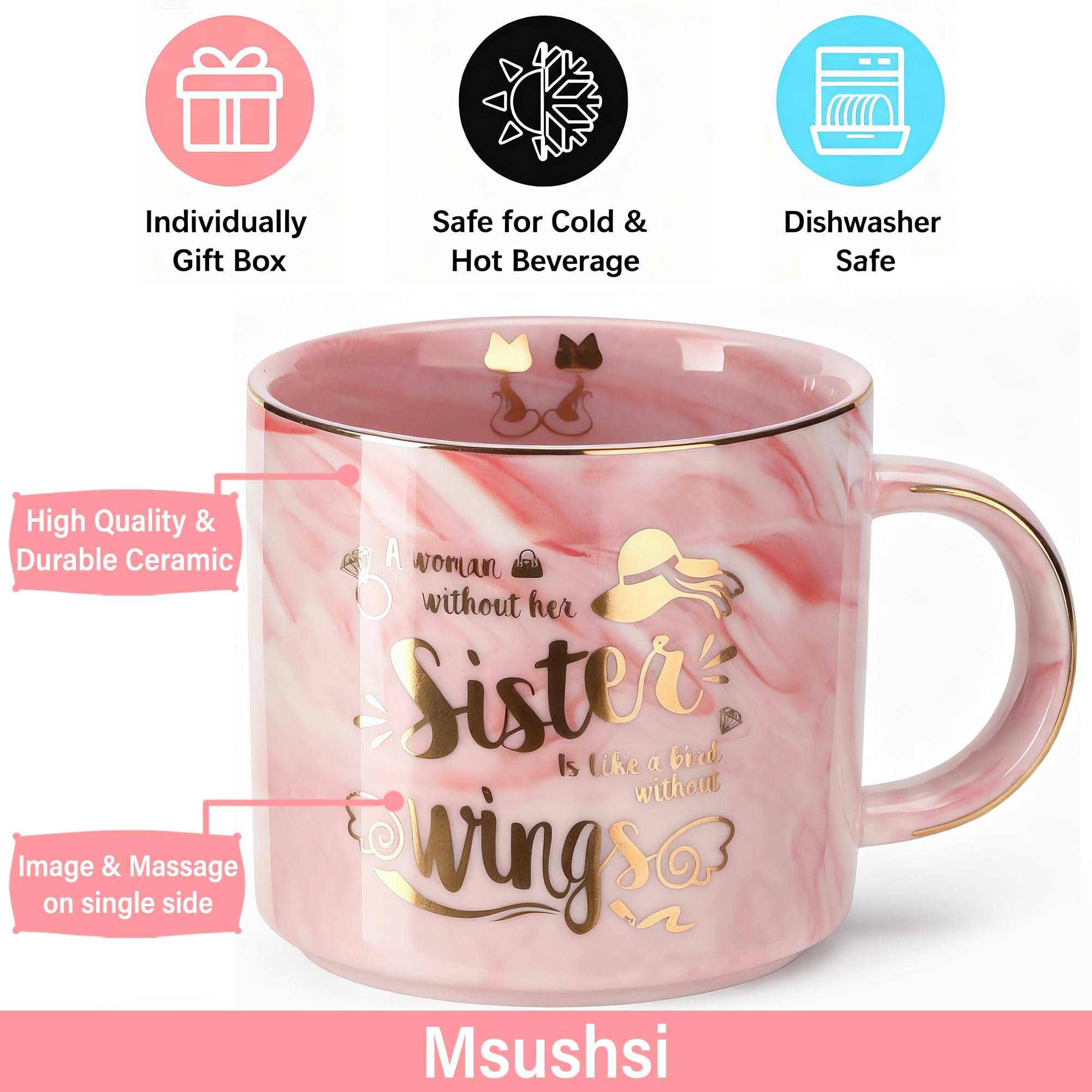 Msushsi taza cerámica rosa, borde dorado, 12 onzas, añade elegancia al té.