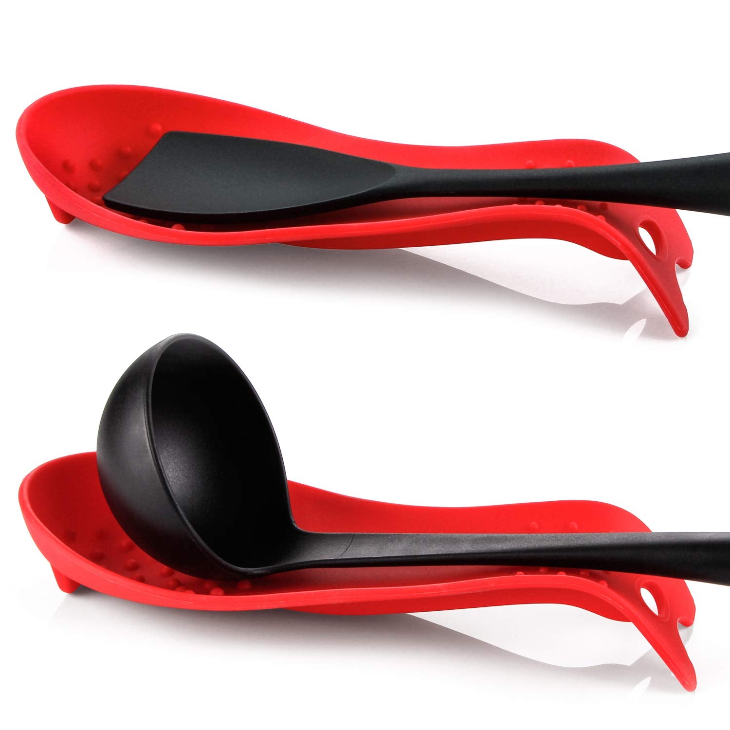 MSY BIGSUNNY reposacucharas de silicona rojos con base antideslizante.