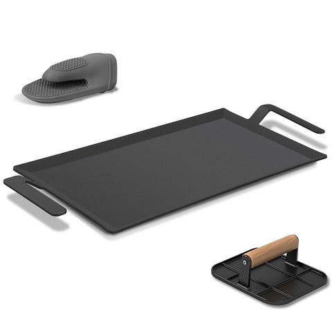 Plancha MTAEI de acero al carbono, gran superficie para varias porciones.