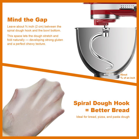 Gancho espiral Mttobo instalado en KitchenAid 4.5qt para pan