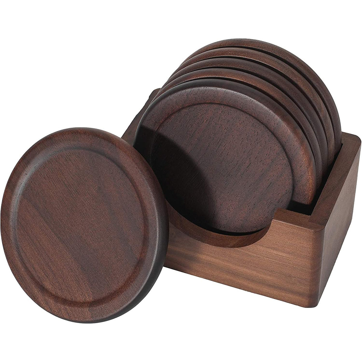 Mu&Ti posavasos de nogal, set de 6, con porta, protección elegante para superficies.