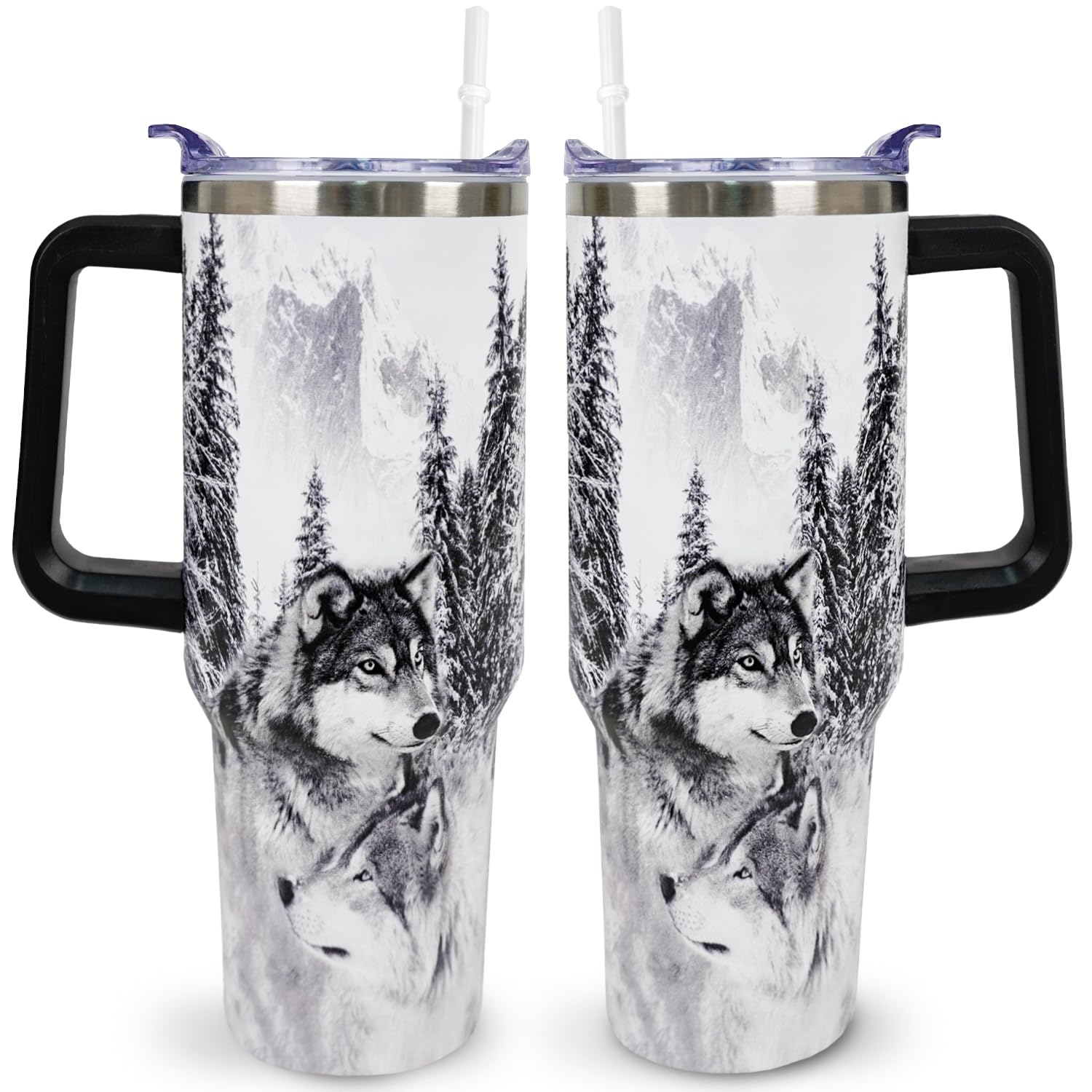 muanns Wolf Tumbler 40 onzas con tapa y pajilla, mantiene bebidas a temperatura
