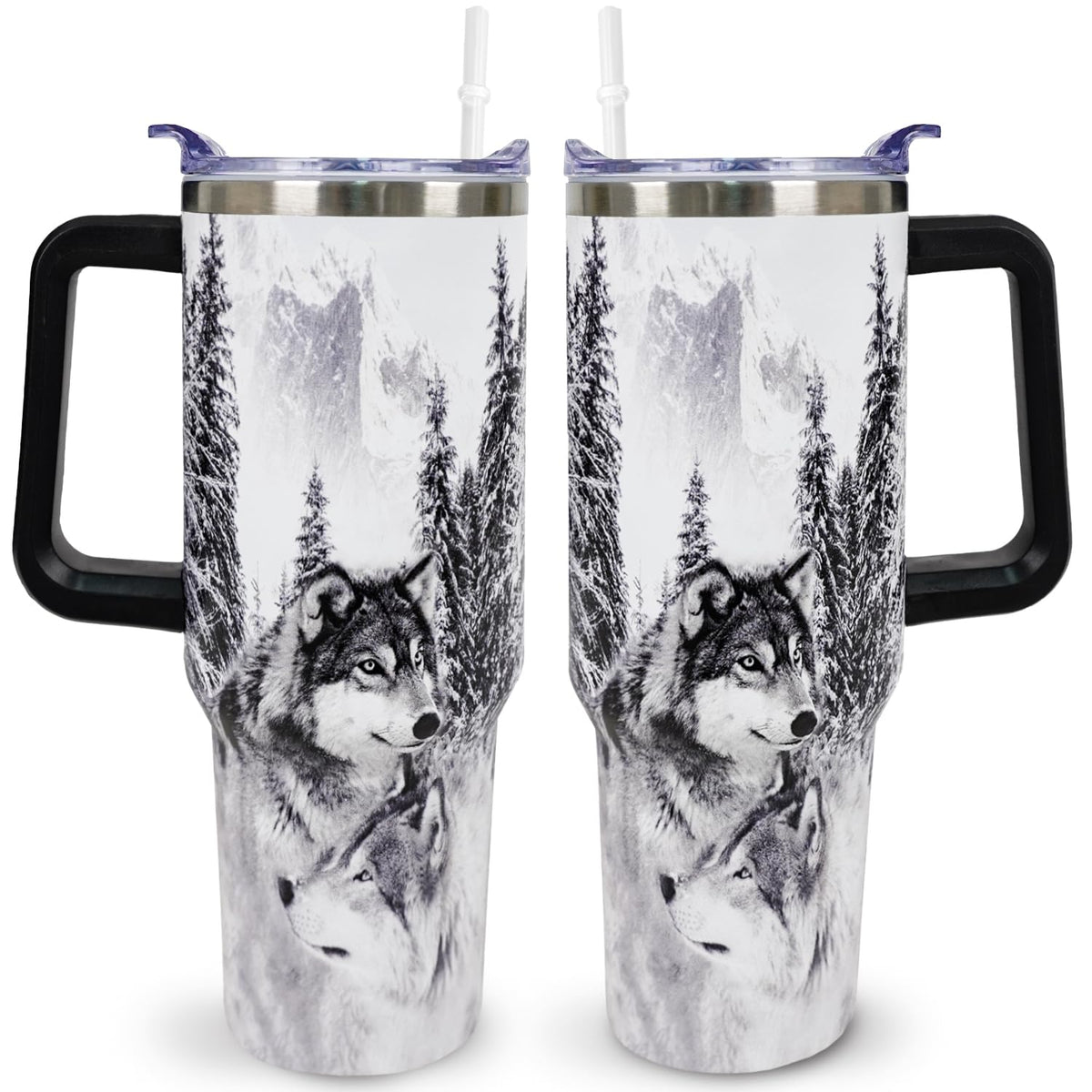 muanns Wolf Tumbler 40 onzas con tapa y pajilla, mantiene bebidas a temperatura