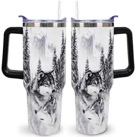 muanns Wolf Tumbler 40 onzas con tapa y pajilla, mantiene bebidas a temperatura
