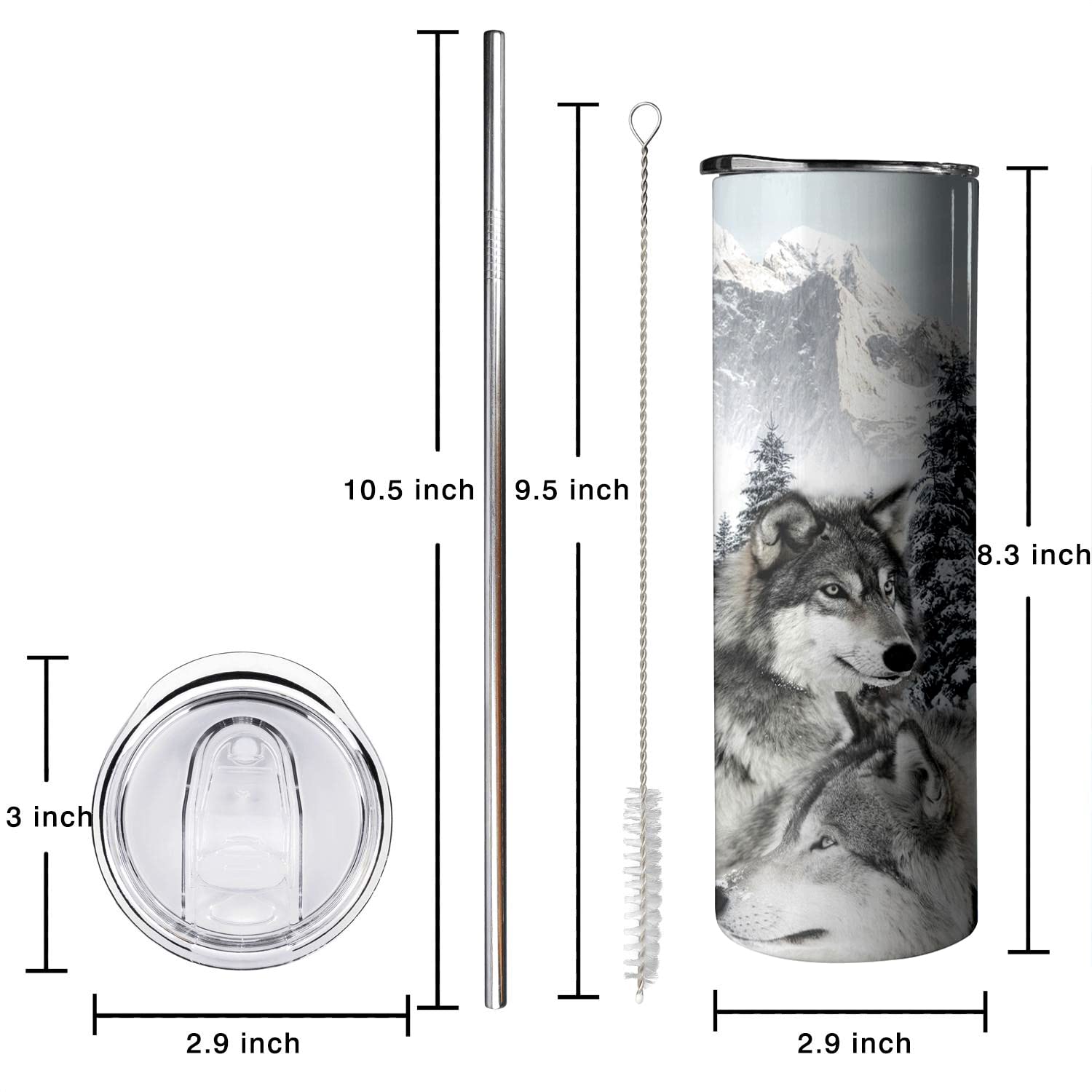 Muanns Wolf Tumbler con diseño de lobo, perfecto para casa, oficina y viaje