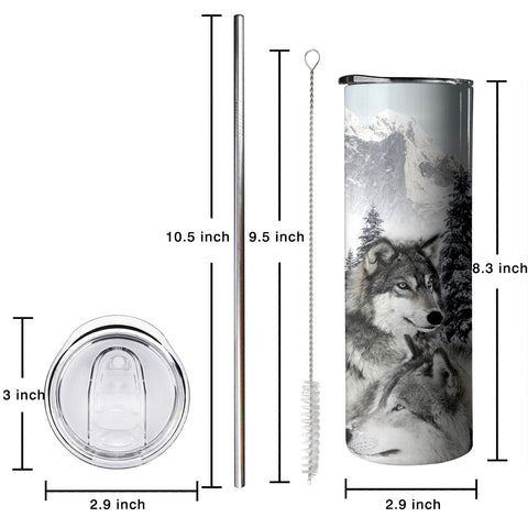 Muanns Wolf Tumbler con diseño de lobo, perfecto para casa, oficina y viaje
