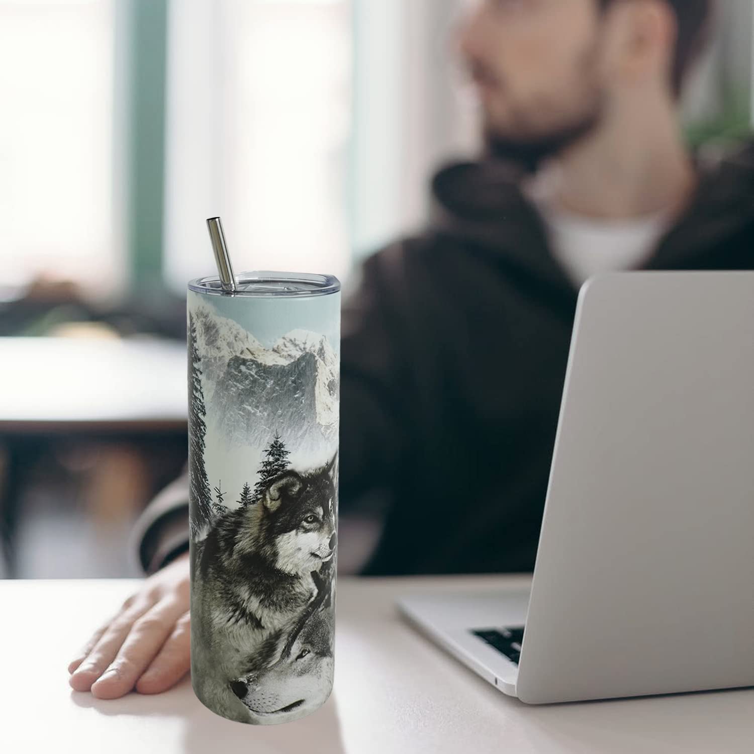Muanns Wolf Tumbler de doble pared, mantiene bebidas frías o calientes por más tiempo