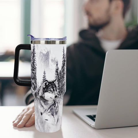 muanns Wolf Tumbler portátil, se ajusta a portavasos de coche