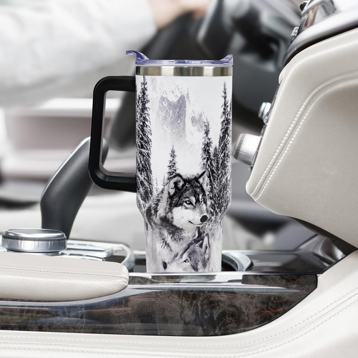 muanns Wolf Tumbler con tapa y sello de goma, anti salpicaduras