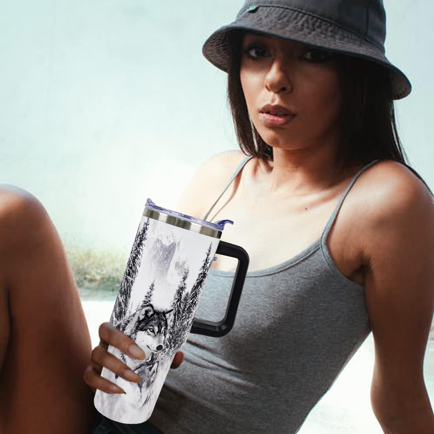 muanns Wolf Tumbler para exteriores, perfecto para playa y camping