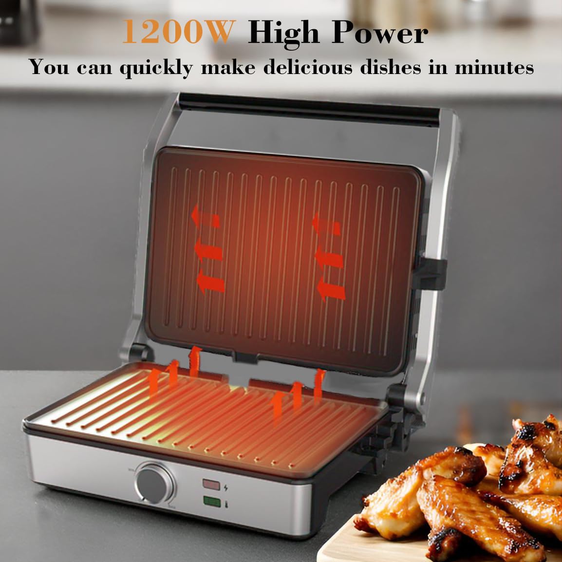 MUBENLIFE Panini Press: indicadores LED para cocción controlada.