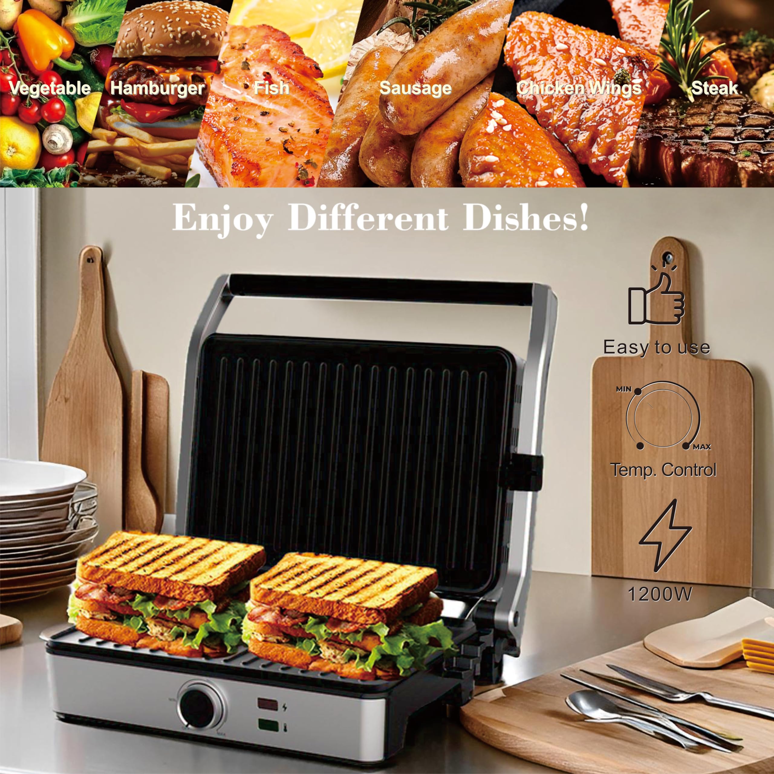 MUBENLIFE Panini Press con manijas de tacto frío para mayor seguridad.