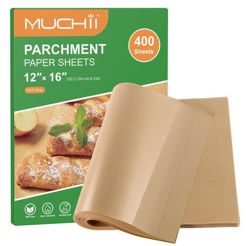 Muchii hojas de pergamino 12x16 precortadas para hornear, desmoldar con facilidad.