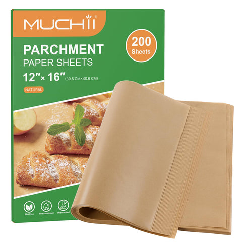 Muchii papel pergamino 12x16 precortado, ideal para hornear sin esfuerzo.