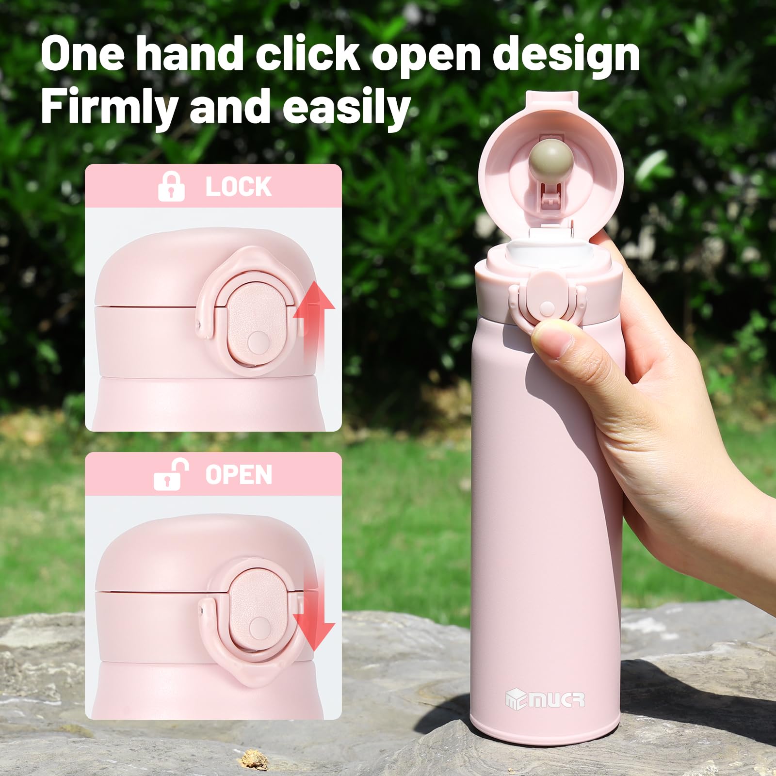 MUCR tapa flip-lock, cierre seguro para evitar derrames durante el viaje