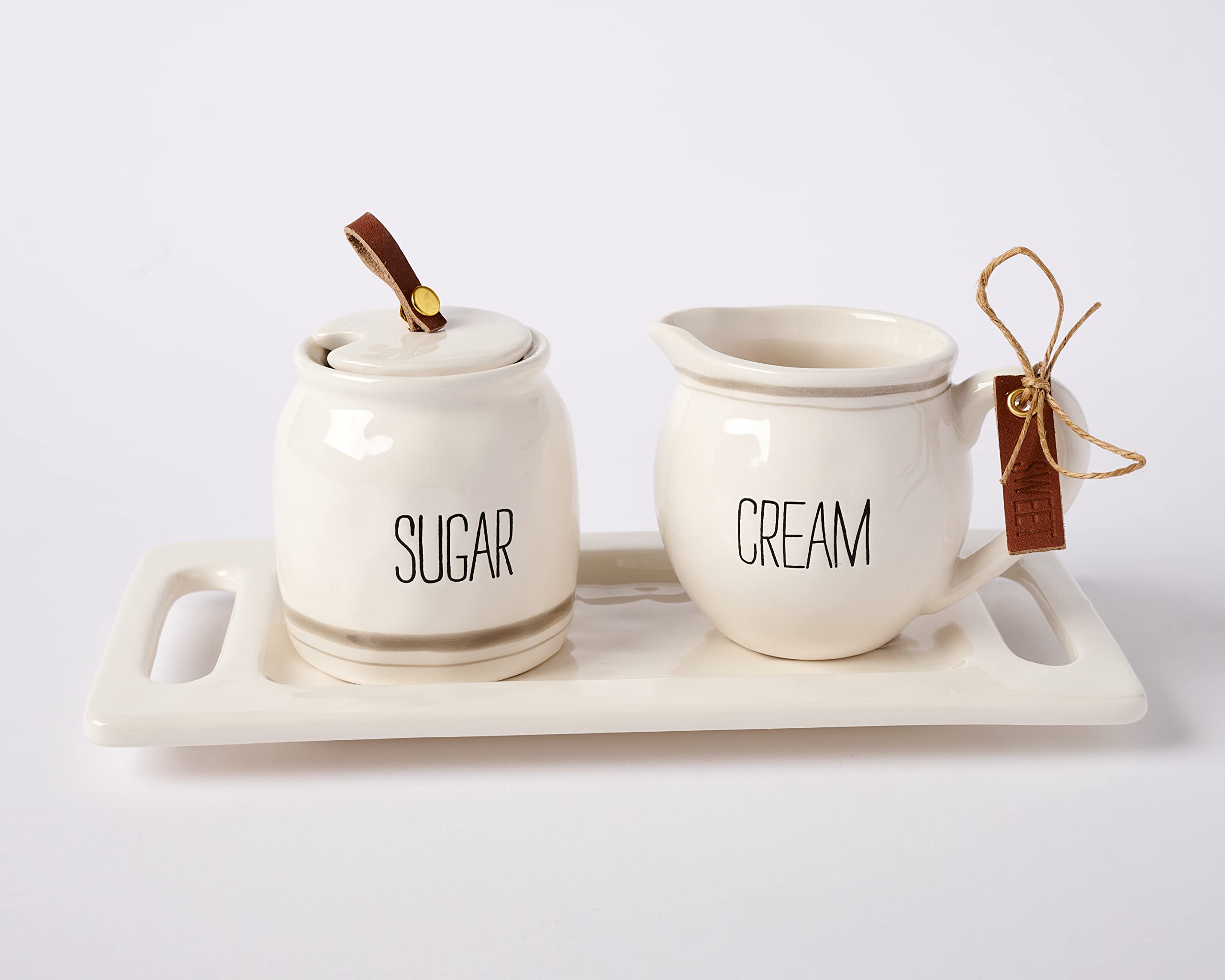 Mud Pie Bistro pote de azucar ceramica con rayas grises, perfecto para presentar azucar en la mesa