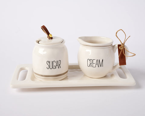 Mud Pie Bistro pote de azucar ceramica con rayas grises, perfecto para presentar azucar en la mesa