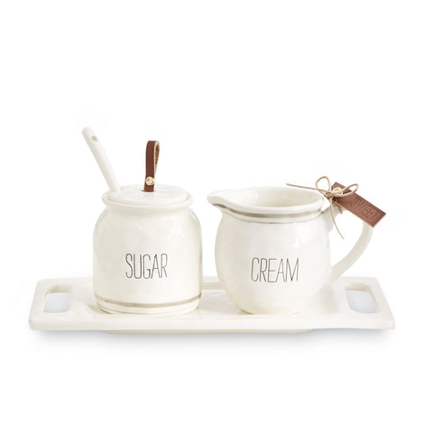 Mud Pie Bistro jarra crema ceramica con rayas grises, ideal para servir crema en la mesa