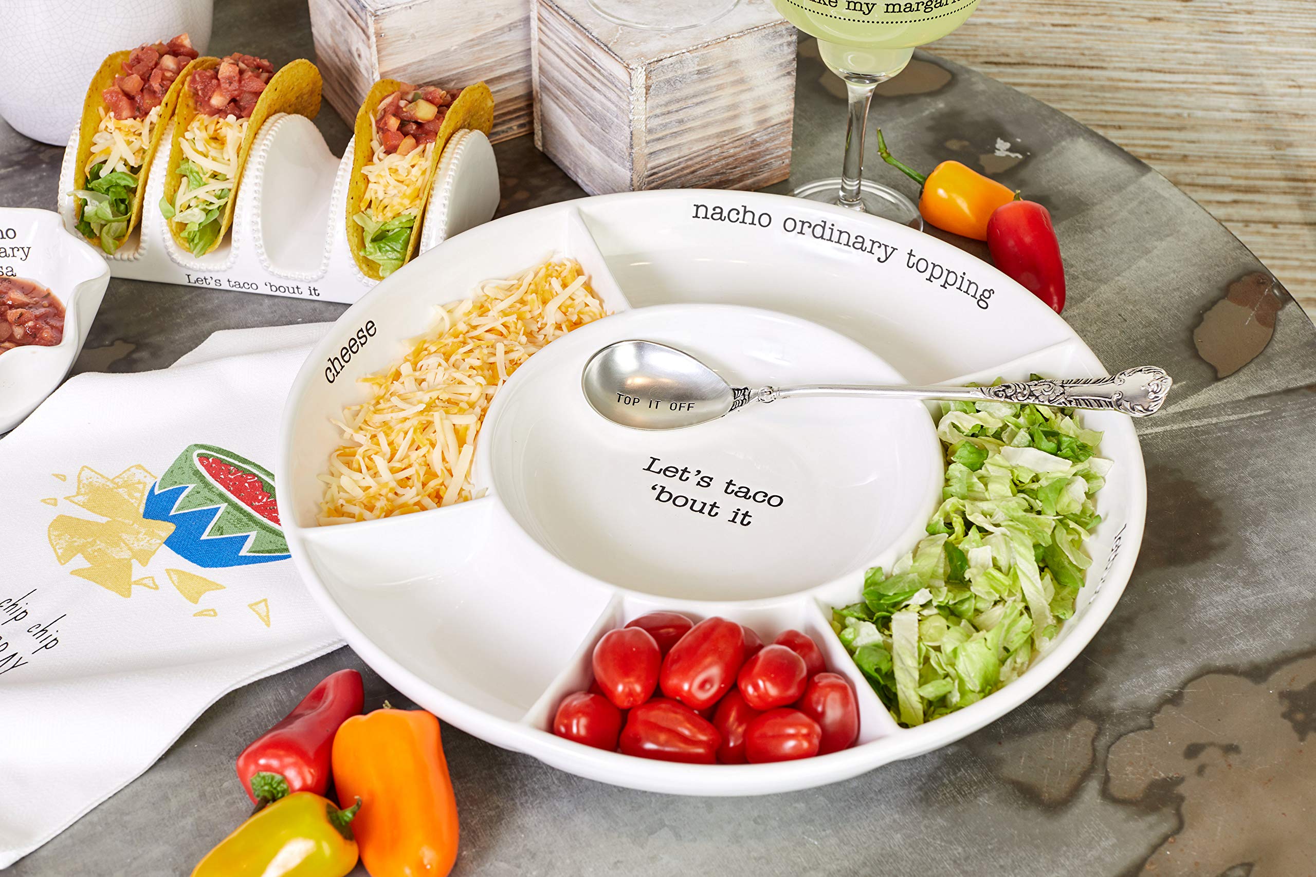 Mud Pie plato ceramico taco bar 14-5 pulgadas para servicio