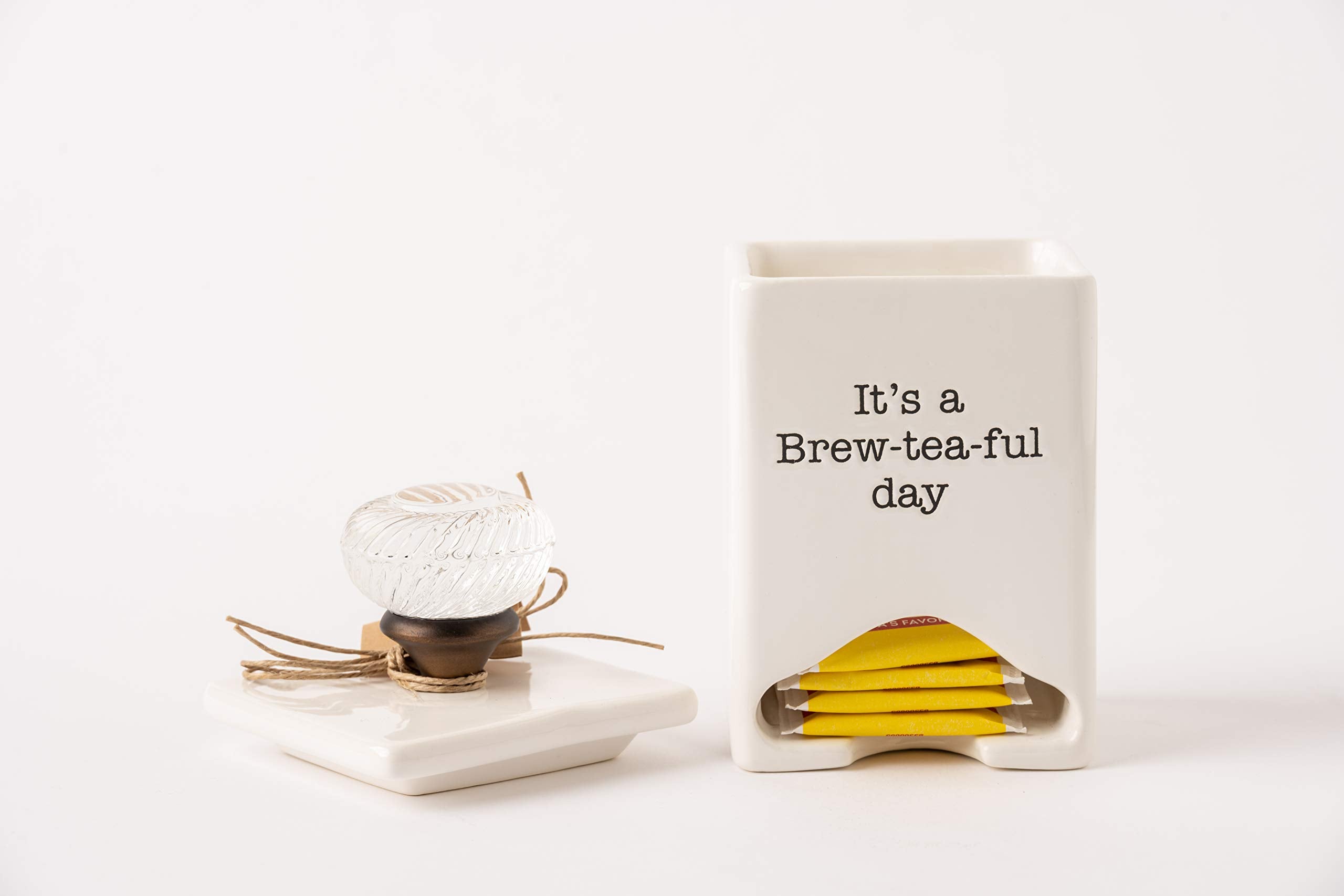 Mud Pie porta-bolsas de té cerámico blanco, ideal para cocina o mesa de té.