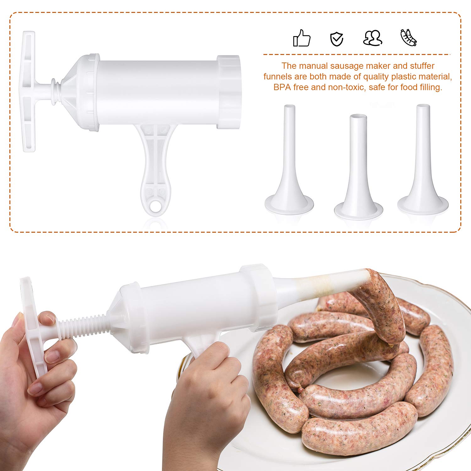 Mudder manivela de cocina para rellenar salchichas con precisión.